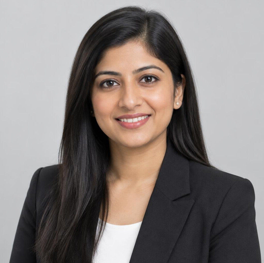 Studio portrait of a South Asian woman, professional headshot